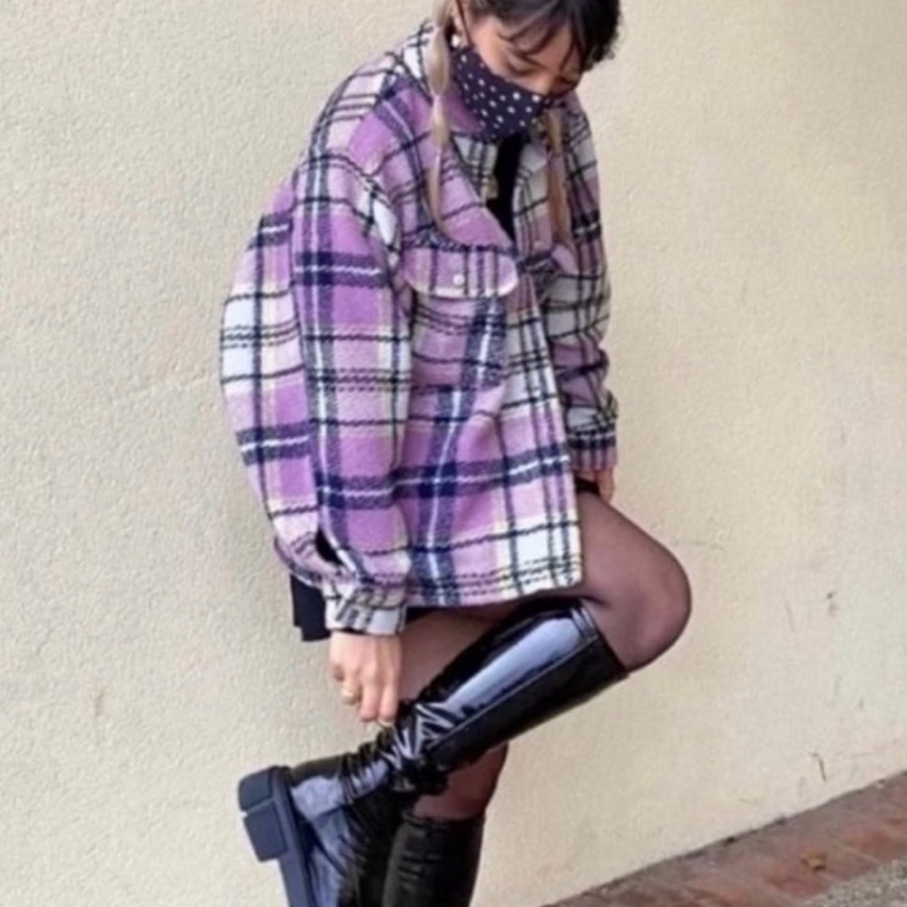 Zara Plaid Wool-Blend Shirt Jacket — Lavender